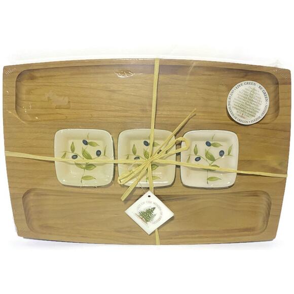 Out of the Woods of Oregon 3 Dish Olives Serving Board 15 x 10  x 1 NewWith Tag - Picture 1 of 8